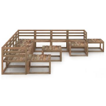 vidaXL Set mobilier de grădină, 12 piese, maro, lemn de pin tratat