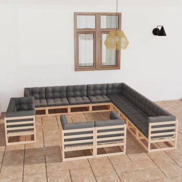 vidaXL Set mobilier de grădină, 13 piese, cu perne, lemn masiv de pin