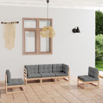vidaXL Set mobilier de grădină, 5 piese, cu perne, lemn masiv de pin