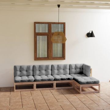 vidaXL Set mobilier de grădină, 5 piese, cu perne, lemn masiv de pin
