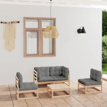 vidaXL Set mobilier de grădină, 5 piese, cu perne, lemn masiv de pin