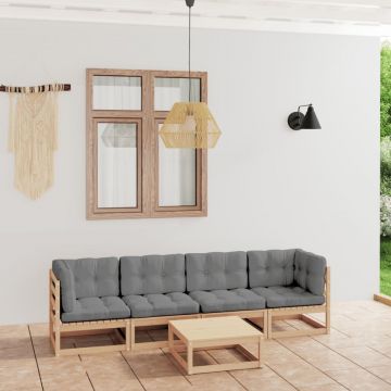 vidaXL Set mobilier de grădină, 5 piese, cu perne, lemn masiv de pin