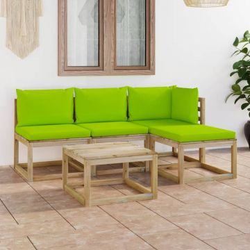 vidaXL Set mobilier de grădină cu perne verde aprins, 5 piese