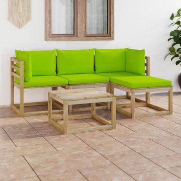 vidaXL Set mobilier de grădină cu perne verde aprins, 5 piese