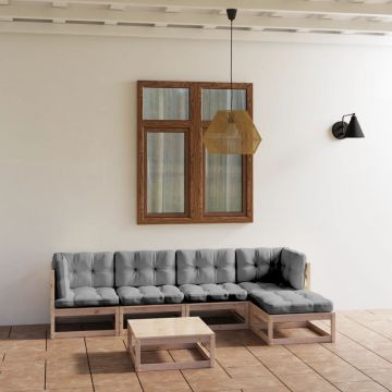 vidaXL Set mobilier de grădină, 6 piese, cu perne, lemn masiv de pin