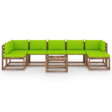 vidaXL Set mobilier de grădină, 8 piese, cu perne verde aprins