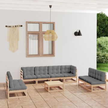 vidaXL Set mobilier de grădină, 9 piese, cu perne, lemn masiv de pin