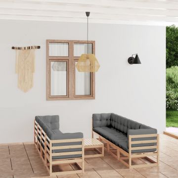 vidaXL Set mobilier de grădină, 9 piese, cu perne, lemn masiv de pin