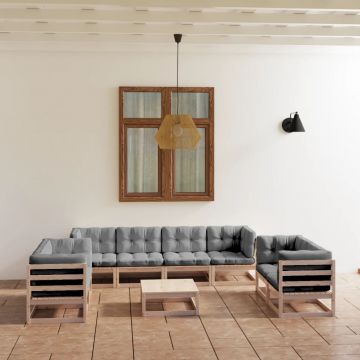 vidaXL Set mobilier de grădină, 9 piese, cu perne, lemn masiv de pin