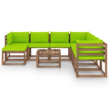 vidaXL Set mobilier de grădină, 9 piese, cu perne verde aprins