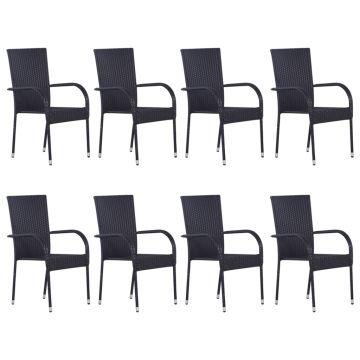 vidaXL Set mobilier de grădină, 9 piese, negru, poliratan