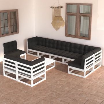 vidaXL Set mobilier de grădină cu perne, 10 piese, lemn masiv pin