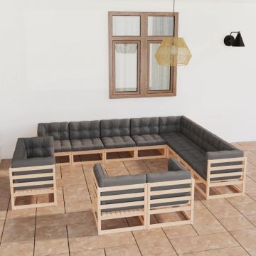 vidaXL Set mobilier de grădină cu perne, 12 piese, lemn masiv de pin