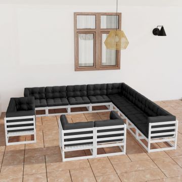 vidaXL Set mobilier de grădină cu perne,13 piese,alb,lemn masiv de pin