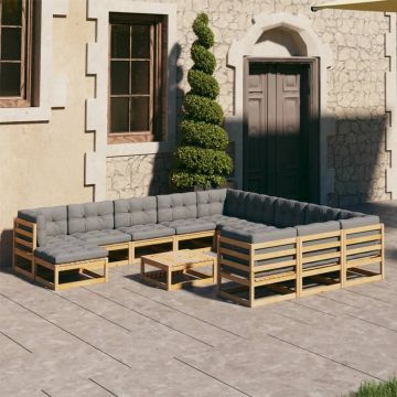 vidaXL Set mobilier de grădină, 13 piese, cu perne, lemn masiv de pin