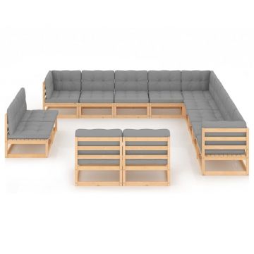 vidaXL Set mobilier de grădină cu perne, 13 piese, lemn masiv de pin