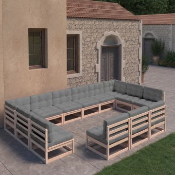 vidaXL Set mobilier de grădină cu perne, 13 piese, lemn masiv pin