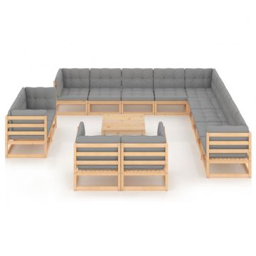vidaXL Set mobilier de grădină cu perne, 14 piese, lemn masiv de pin