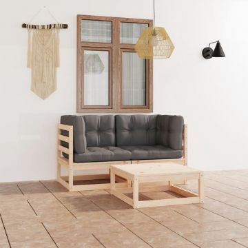 vidaXL Set mobilier de grădină cu perne, 3 piese, lemn masiv de pin