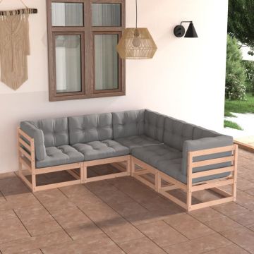 vidaXL Set mobilier de grădină, 5 piese, cu perne, lemn masiv de pin