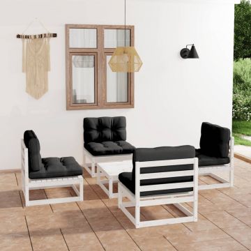 vidaXL Set mobilier de grădină, 5 piese, cu perne, lemn masiv de pin