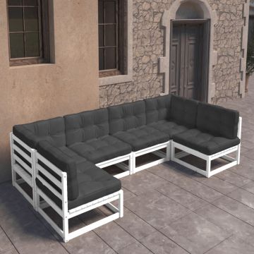 vidaXL Set mobilier grădină cu perne, 6 piese, alb, lemn masiv de pin
