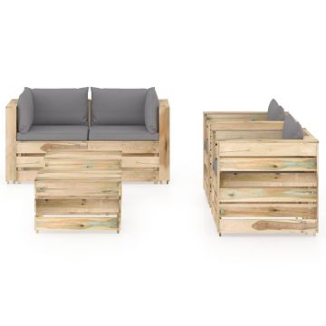 vidaXL Set mobilier de grădină cu perne, 6 piese, lemn tratat verde