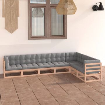 vidaXL Set mobilier de grădină, 7 piese, cu perne, lemn masiv de pin