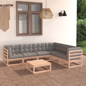 vidaXL Set mobilier de grădină cu perne, 7 piese, lemn masiv de pin