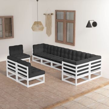 vidaXL Set mobilier de grădină, 9 piese, cu perne, lemn masiv de pin