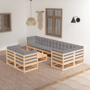 vidaXL Set mobilier de grădină cu perne, 9 piese, lemn masiv de pin