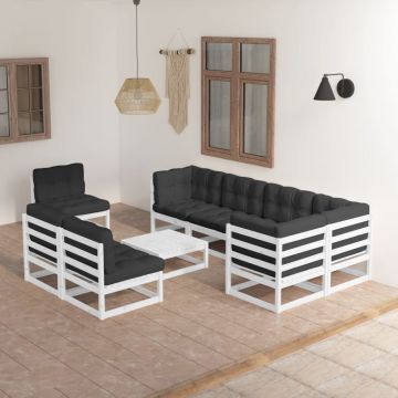 vidaXL Set mobilier de grădină, 9 piese, cu perne, lemn masiv de pin