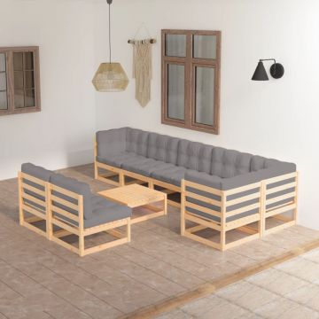 vidaXL Set mobilier de grădină cu perne, 9 piese, lemn masiv de pin