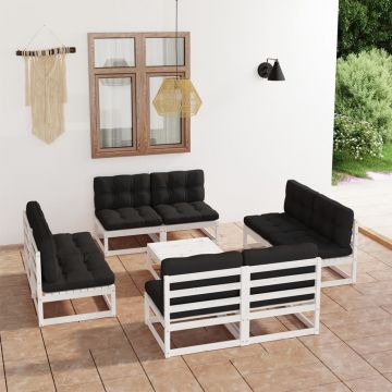 vidaXL Set mobilier de grădină cu perne, 9 piese, lemn masiv de pin