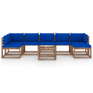 vidaXL Set mobilier de grădină cu perne albastre, 8 piese