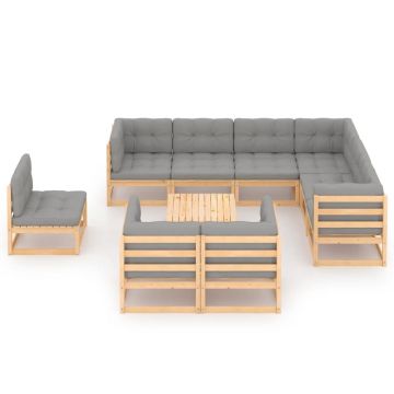 vidaXL Set mobilier grădină cu perne, 10 piese, lemn masiv de pin