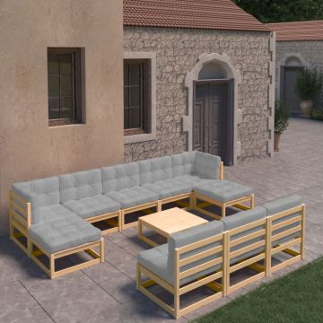 vidaXL Set mobilier grădină cu perne, 11 piese, lemn masiv de pin