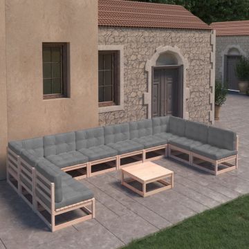 vidaXL Set mobilier grădină cu perne, 11 piese, lemn masiv de pin