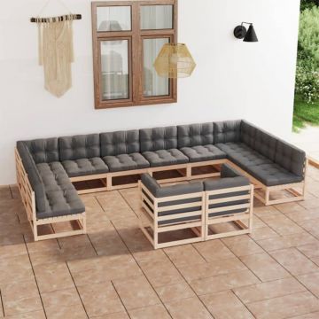 vidaXL Set mobilier grădină cu perne, 12 piese, lemn masiv de pin