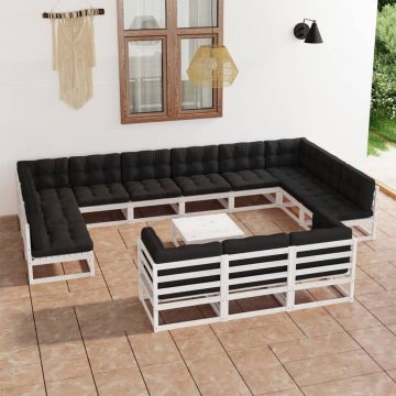 vidaXL Set mobilier grădină cu perne, 14 piese, alb, lemn masiv de pin