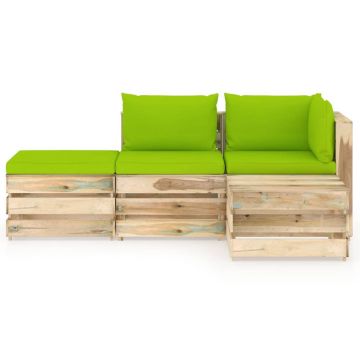 vidaXL Set mobilier grădină cu perne, 4 piese, lemn verde tratat