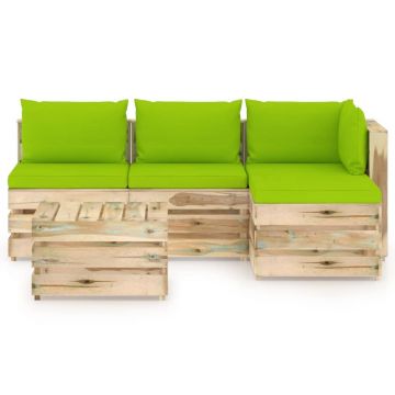 vidaXL Set mobilier grădină cu perne, 5 piese, lemn verde tratat