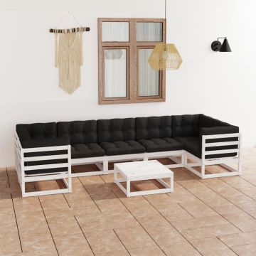 vidaXL Set mobilier grădină cu perne, 8 piese, alb, lemn masiv de pin
