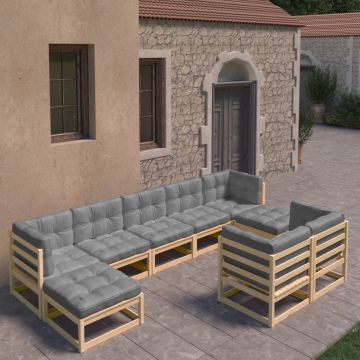 vidaXL Set mobilier grădină cu perne, 9 piese, lemn masiv de pin