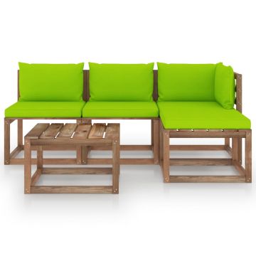 vidaXL Set mobilier grădină paleți cu perne, 5 piese, lemn pin tratat