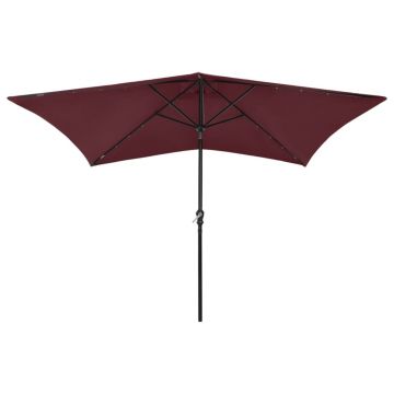 vidaXL Umbrelă de soare cu stâlp din oțel & LED-uri, roșu bordo, 2x3 m