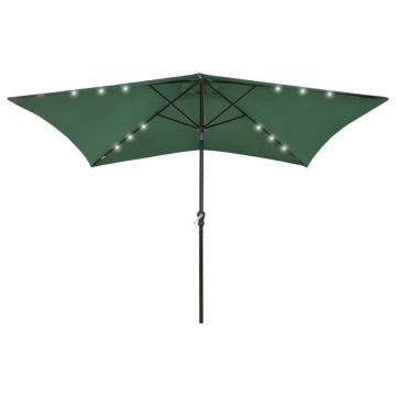 vidaXL Umbrelă de soare cu stâlp din oțel & LED-uri, verde, 2x3 m