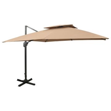 vidaXL Umbrelă suspendată cu înveliș dublu, gri taupe, 300x300 cm