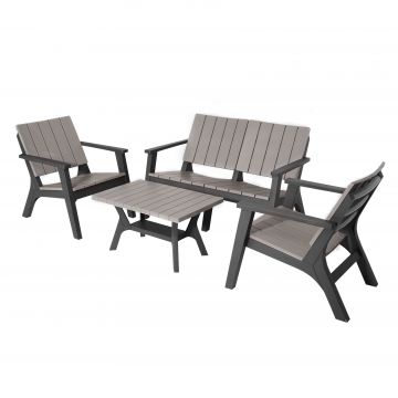 Outsunny Set Masuta si Scaune de Gradina, Mobilier de Exterior cu Masa si Scaune Adirondack, 4 Piese, Gri si Negru