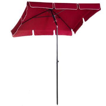 Outsunny Umbrelă de Grădină Dreptunghiulară cu Înălțime Reglabilă, Cadru din Aluminiu, 200x125x235cm, Roșu | Aosom Romania